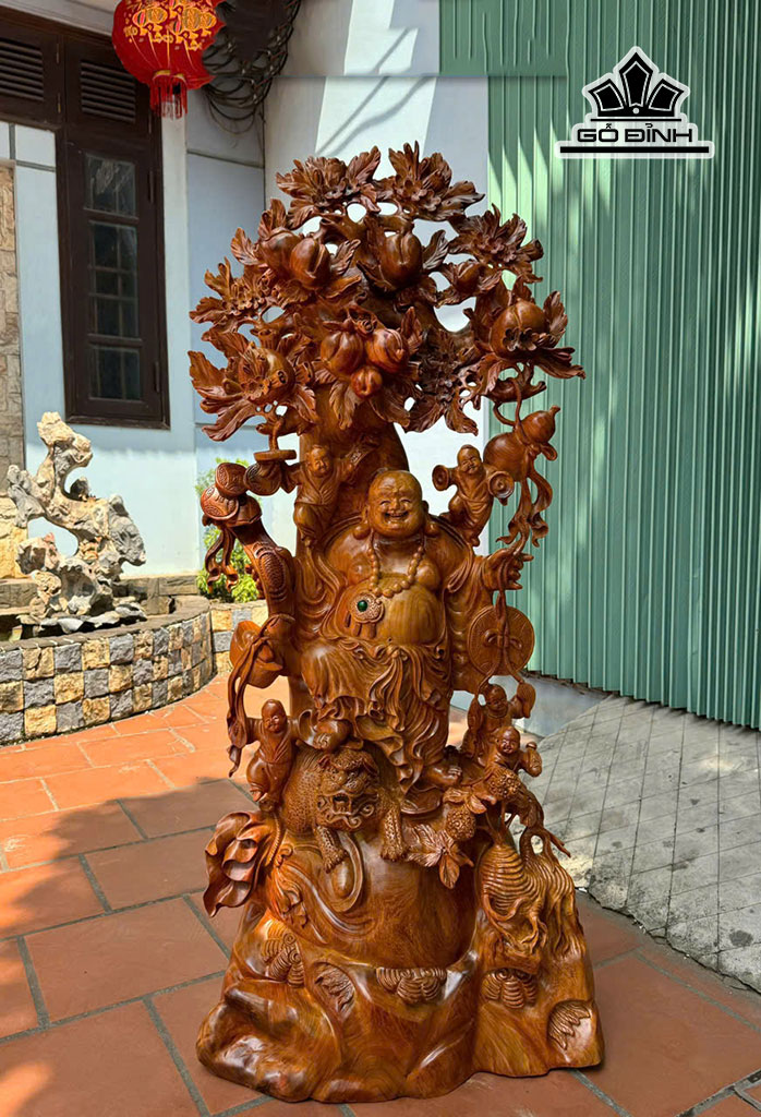 Tượng Phật Di Lặc Ngũ Phúc Thuần Nghê Gỗ Hương Cao 133 Ngang 58 Sâu 32 (cm)