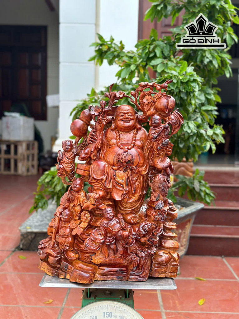 Tượng Phật Di Lặc Ngũ Phúc Gỗ Hương Cao 68 Ngang 50 Sâu 32 (cm)