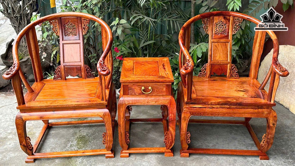 Cặp 3 Bàn Trà Minh Đế Gỗ Hương Cao 96 Rộng 60 Sâu 48 (cm) Đôn Cao 61 Mặt 48x36 (cm)