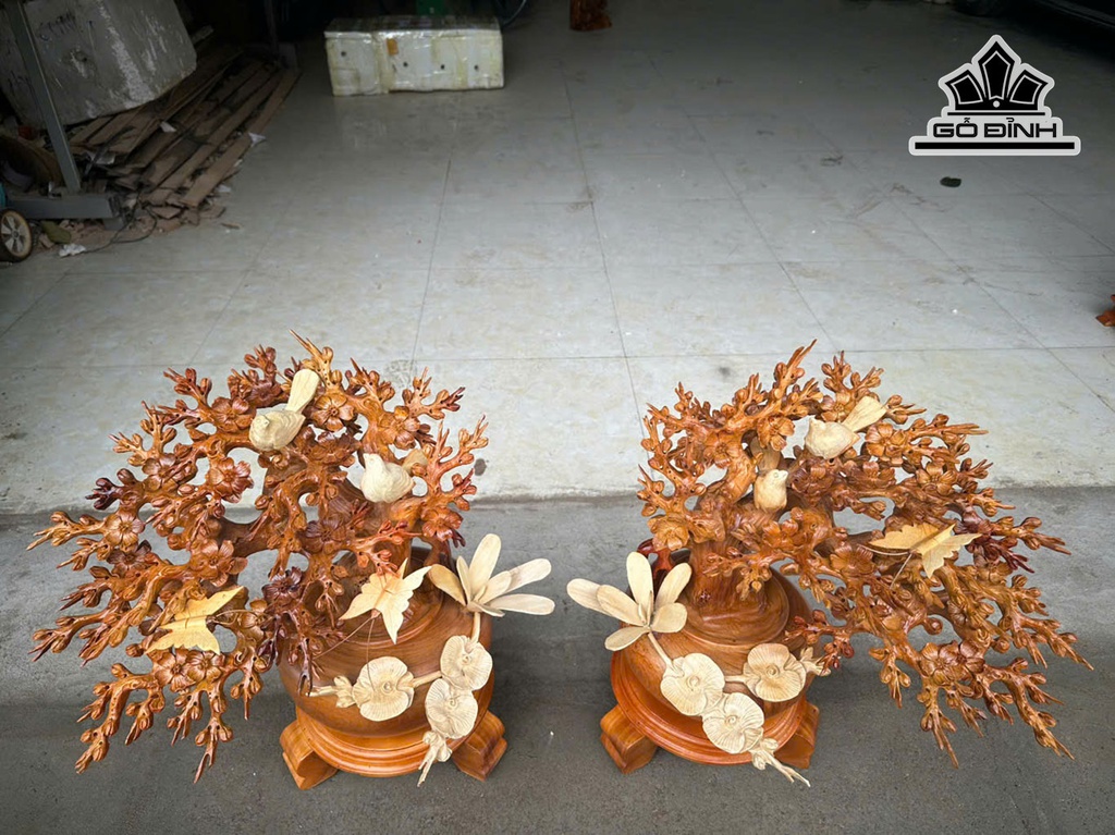 Bình Hoa Mai Gỗ Hương Cao 50 Ngang 50 Sâu 36 (cm) Đường Kính Bình 23 (cm)