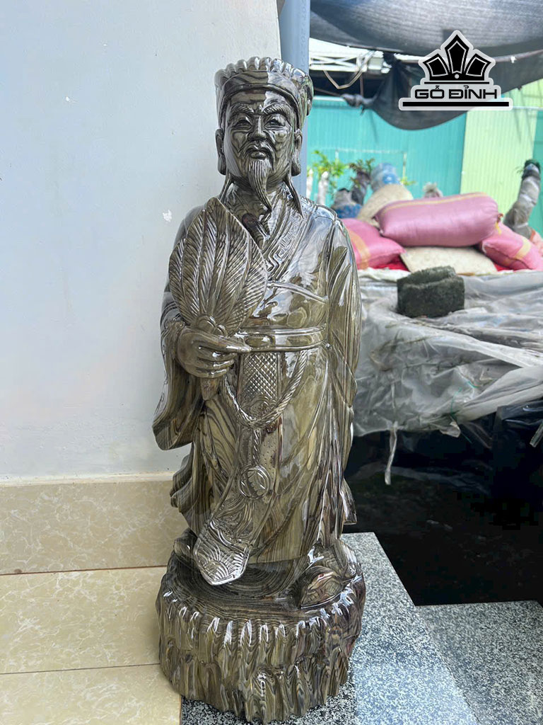 Tượng Gia Cát Lượng Gỗ Thủy Tùng Cao 60 Đường Kính 25 (cm)