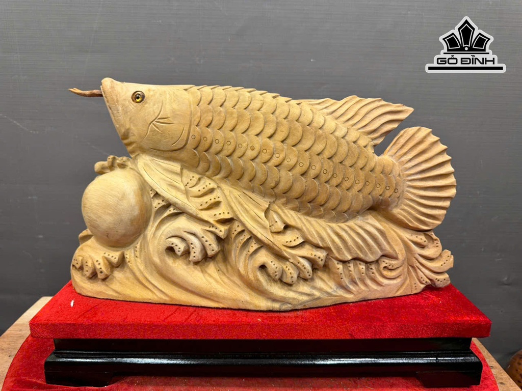 Tượng Cá Kim Long Gỗ Ngọc Am Cao 25 Ngang 46 Sâu 13 (cm) - Cao Cả Kỷ 35 (cm) 5kg