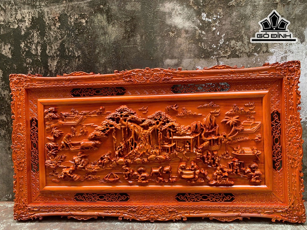 Tranh Đồng Quê Gỗ Hương Kích Thước 67x127x4 (cm)