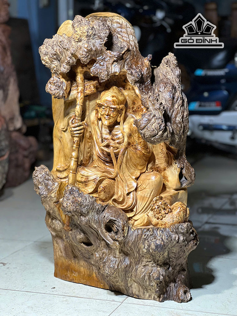 Tượng La Hán Trường My Gỗ Bách Xanh Cao 76 Ngang 45 Sâu 26 (cm)