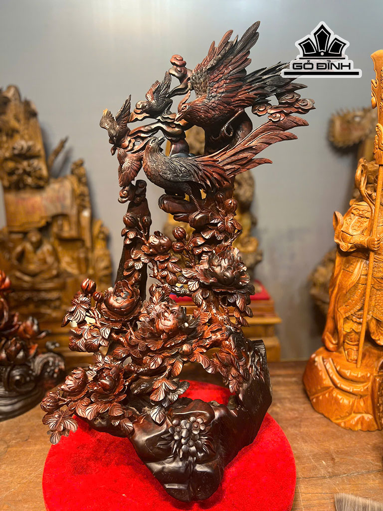 Tượng Phu Thê Viên Mãn Gỗ Trắc Cao 85 Ngang 55 Sâu 36 (cm)