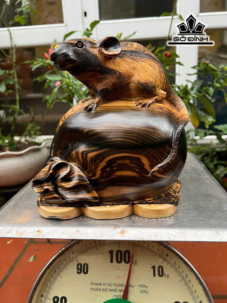 Tượng Chuột Phong Thủy Gỗ Mun Hoa Cao 20 Ngang 19 Sâu 14 (cm)