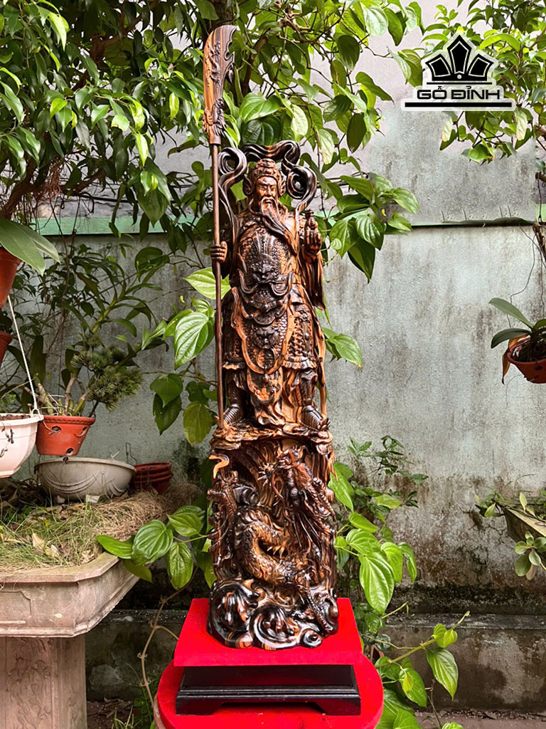 Tượng Quan Công Gỗ Mun Hoa Cao 87 Ngang 23 Sâu 17 (cm) - Cao Cả Kỷ 97 (cm)