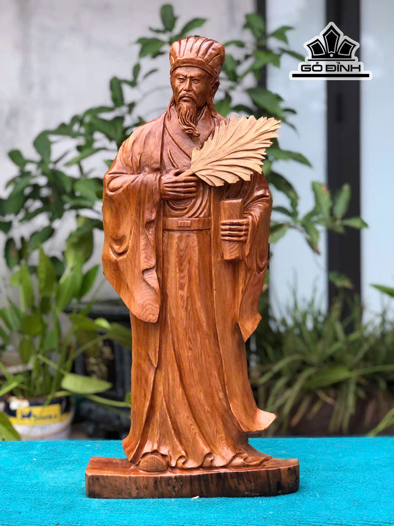 Tượng Gia Cát Lượng Gỗ Ngọc Am Cao 63 Ngang 26 Sâu 7 (cm)