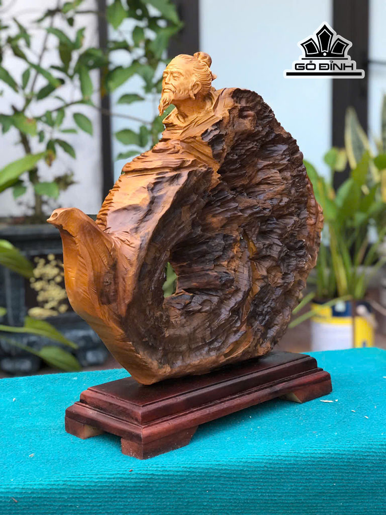 Tượng Thần Trà Gỗ Dổi Cao 50 Ngang 50 Sâu 10 (cm)