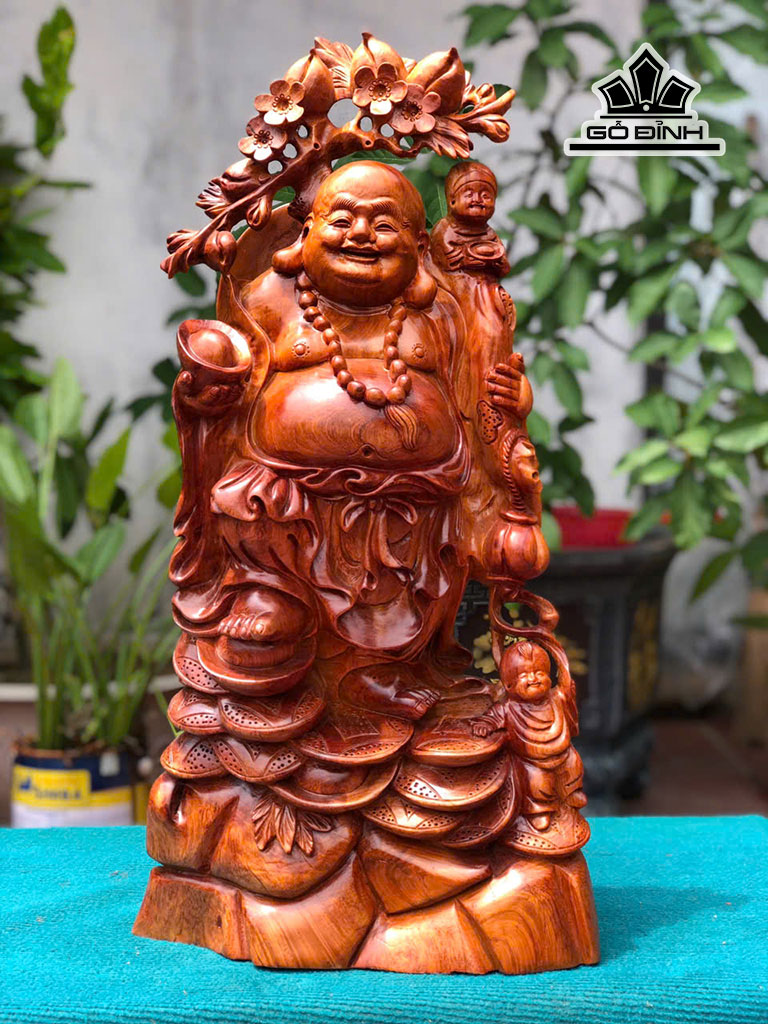 Tượng Phật Di Lặc Nhị Phúc Gỗ Hương Cao 66 Ngang 36 Sâu 20 (cm)