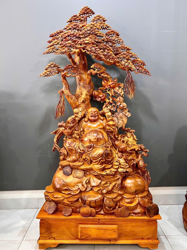 Tượng Phật Di Lặc Ngũ Phúc Gỗ Hương Cao 198 Ngang 100 Sâu 60 (cm)