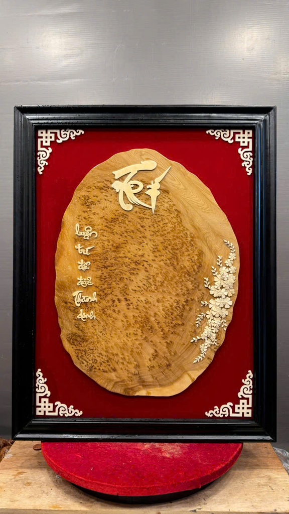 Tranh Nghệ Thuật Chữ Trí Gỗ Nu Ngọc Am - Kích Thước Khung 91x72x3 - Kích Thước Mặt Nu 68x51x1 (cm)