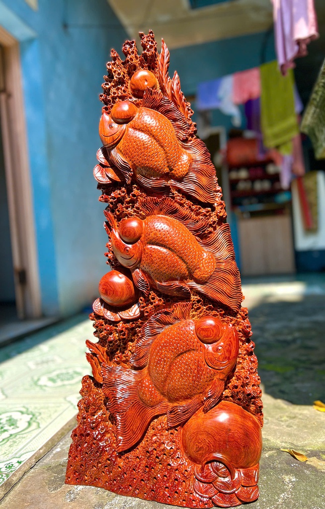 Tượng Cá La Hán Gỗ Hương Cao 90 Ngang 38 Sâu 16 (cm) 15kg