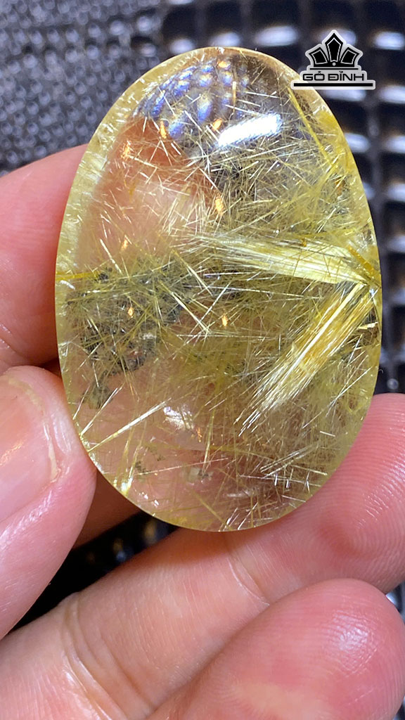 Mặt Trơn Hoa Thị Đá Thạch Anh Tóc Vàng Cao 42 Ngang 28 Sâu 12,9 (mm) 20gr