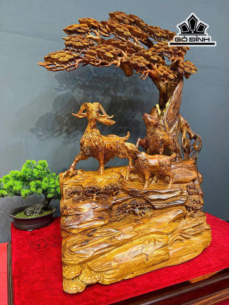 Tượng Tam Dương Quần Tùng Gỗ Cẩm Cao 86 Ngang 62 Sâu 46 (cm)