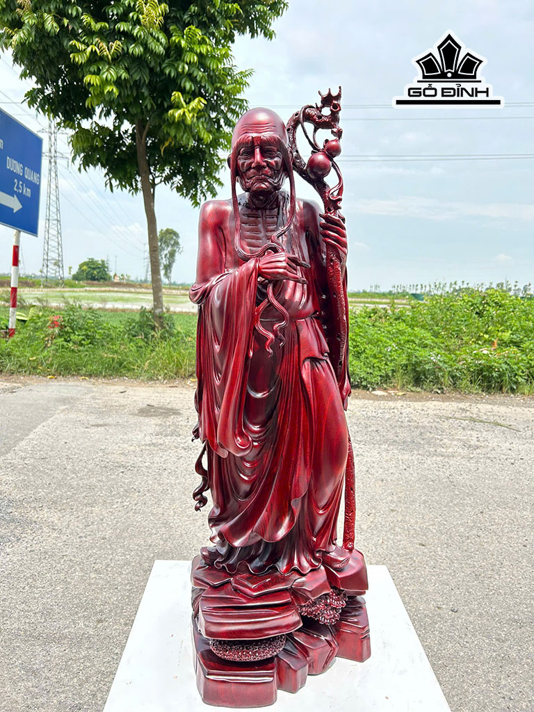 Tượng La Hán Trường My Gỗ Tử Đàn Cao 92 Ngang 32 Sâu 27 (cm)