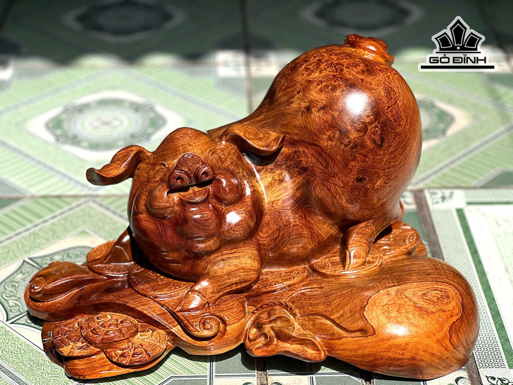 Tượng Heo Gỗ Hương Cao 35 Ngang 46 Sâu 30 (cm)