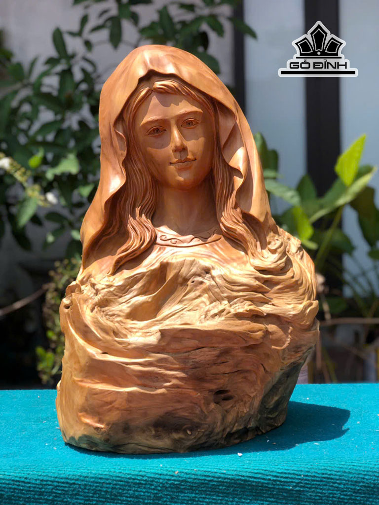 Đức Mẹ Gỗ Đinh Hương Cao 55 Ngang 38 Sâu 30 (cm)