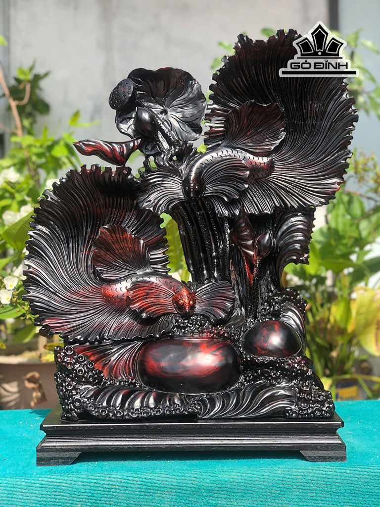 Tượng Cá Xiêm Gỗ Trắc Cao 65 Ngang 52 Sâu 20 (cm)