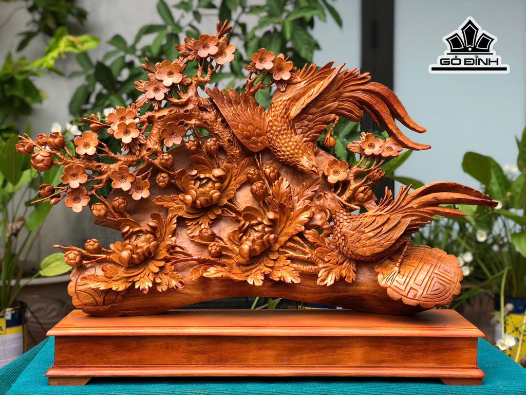 Tượng Chim Song Trĩ Uyên Ương Gỗ Hương Cao 59 Ngang 81 Sâu 17 (cm) - Kỷ Cao 9 (cm)8400000