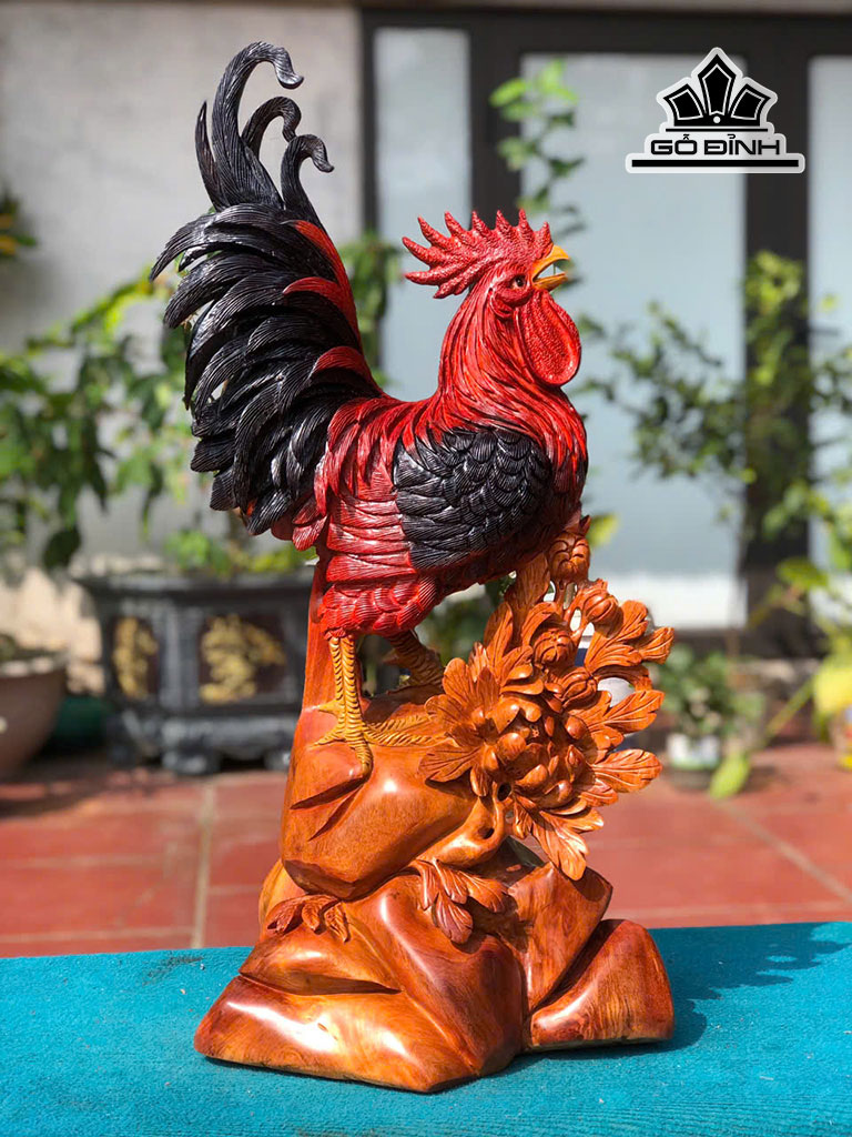 Tượng Gà Trống Gỗ Hương Cao 70 Ngang 35 Sâu 23 (cm)