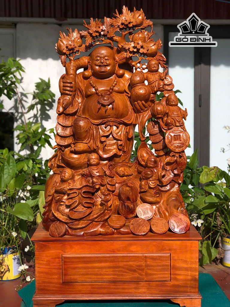 Tượng Phật Di Lặc Ngũ Phúc Gỗ Hương Cao Cả Kỷ 129 - Riêng Tượng Cao 99 Ngang 65 Sâu 30 (cm)
