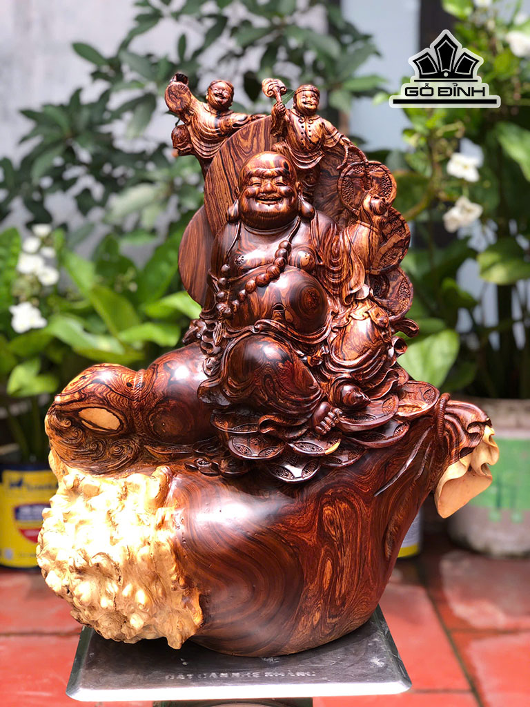 Tượng Phật Di Lặc Nhị Phúc Gỗ Cẩm Cao 59 Ngang 50 Sâu 29 (cm)