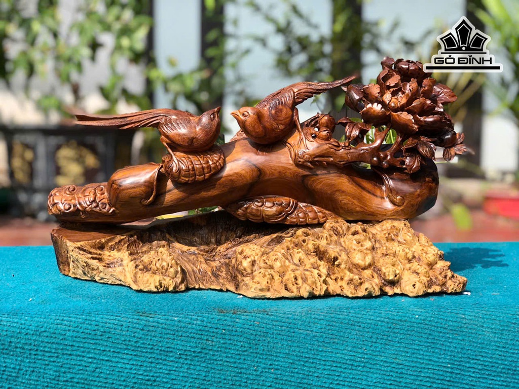 Tượng Phu Thê Viên Mãn Gỗ Bách Xanh Cao 26 Ngang 50 Sâu 18 (cm)