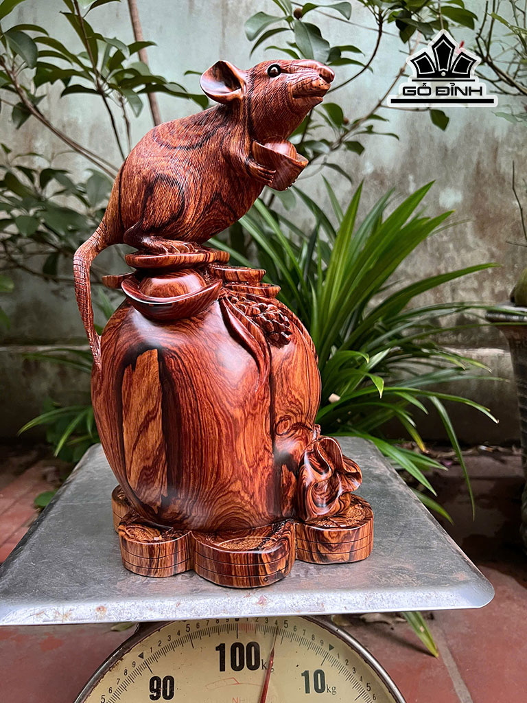 Tượng Chuột Phong Thủy Gỗ Cẩm Cao 33 Ngang 21 Sâu 16 (cm)