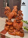 Tượng Gia Đình Gà Gỗ Ngọc Am Cao 66 Ngang 57 Sâu 27 (cm)