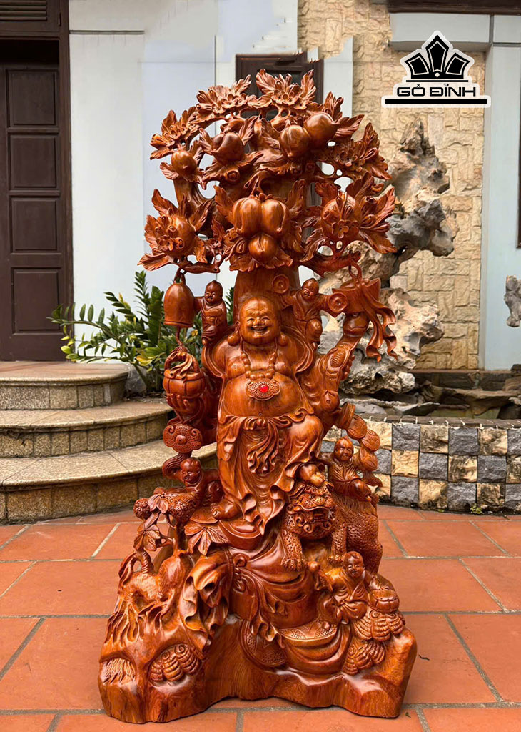Tượng Phật Di Lặc Ngũ Phúc Gỗ Hương Cao 120 Ngang 56 Sâu 39 (cm)