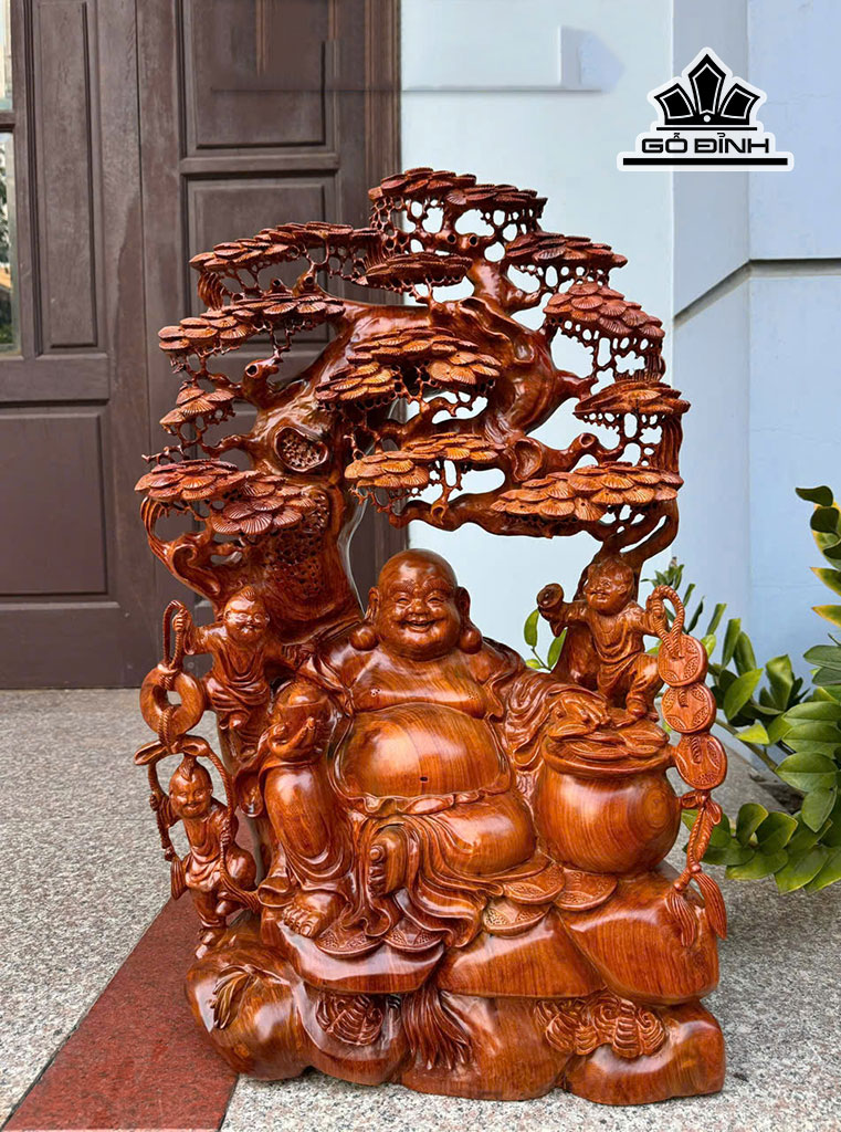 Tượng Phật Di Lặc Tam Phúc Gỗ Hương Cao 74 Ngang 47 Sâu 24 (cm)