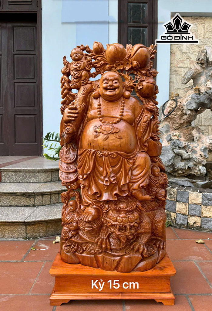 Tượng Phật Di Lặc Tam Phúc Gỗ Hương Cao Cả Kỷ 126 Riêng Kỷ Cao 15 Ngang 58 Sâu 30 (cm)