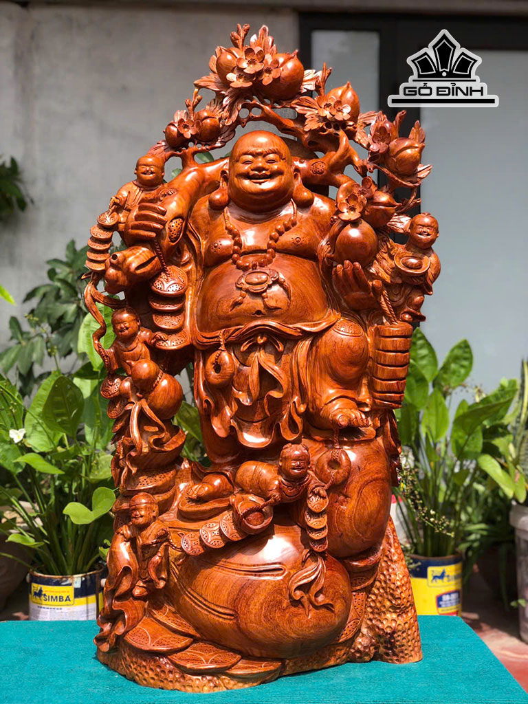Tượng Phật Di Lặc Ngũ Phúc Gỗ Hương Cao 105 Ngang 55 Sâu 30 (cm)