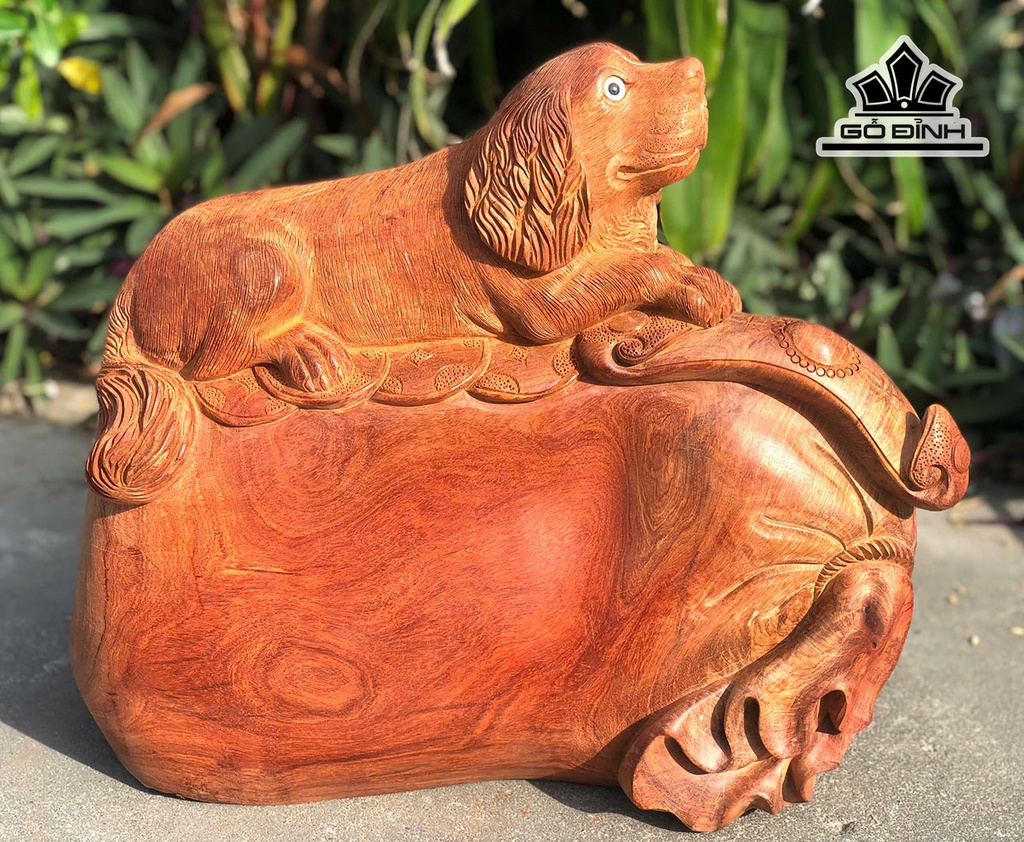 Tượng Chó Gỗ Hương Cao 40 Ngang 46 Sâu 20 (cm)