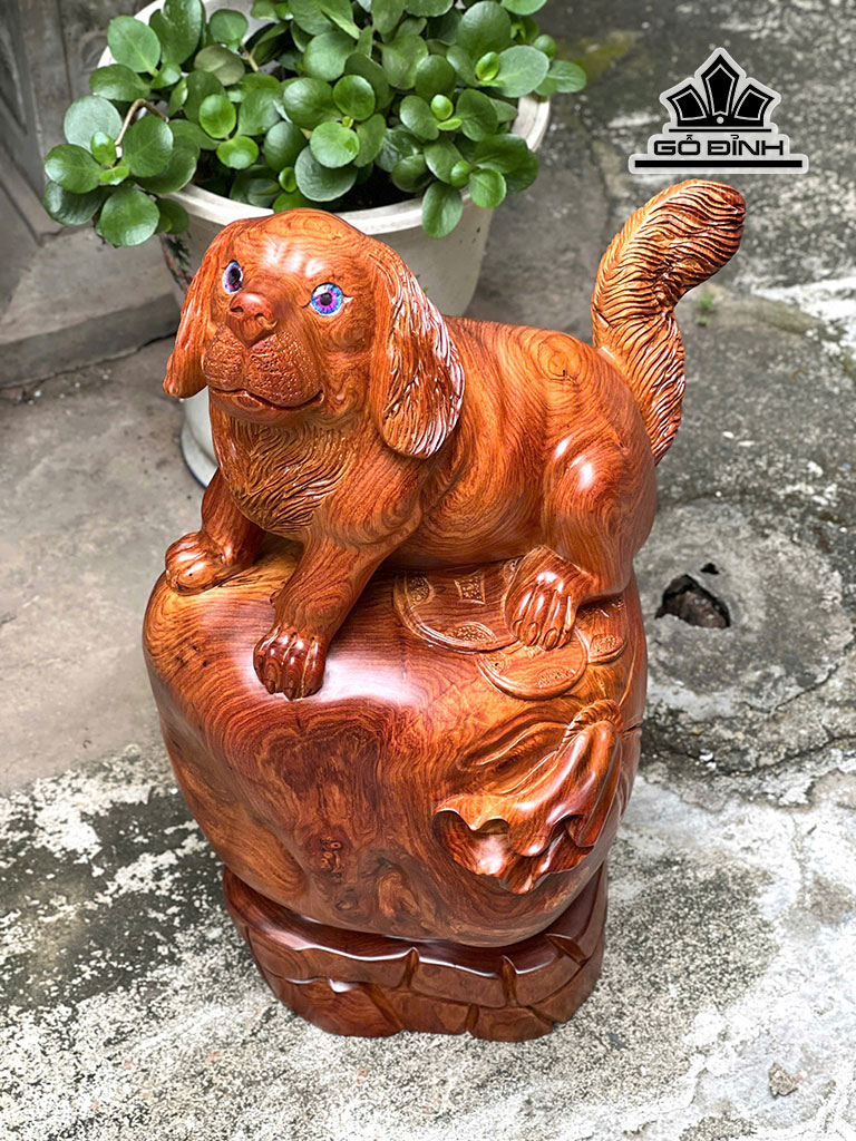 Tượng Chó Gỗ Hương Cao 54 Ngang 34 Sâu 30 (cm) 16kg