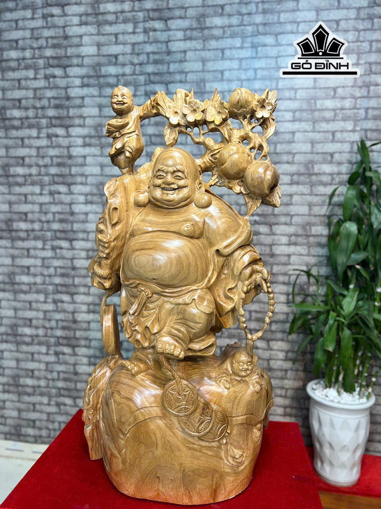 Tượng Phật Di Lặc Nhị Phúc Gỗ Xá Xị Cao 80 Ngang 45 Sâu 25 (cm)