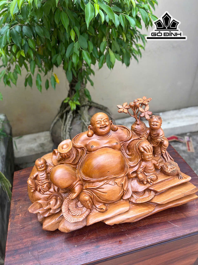 Tượng Phật Di Lặc Tam Phúc Gỗ Ngọc Am Cao 27 Ngang 45 Sâu 28 (cm)