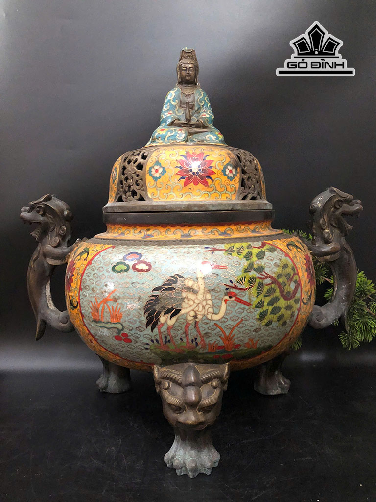 Đỉnh Trầm Quan Âm Bằng Đồng Pháp Lam Cao 50 Ngang 42 (cm)