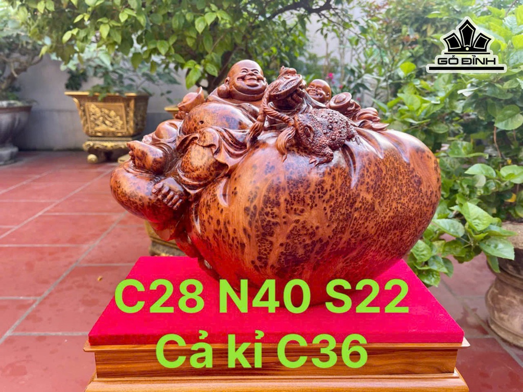 Tượng Phật Di Lặc Nhất Phúc Gỗ Nu Ngọc Am Cao 28 - Cả Kỷ Cao 36 Ngang 40 Sâu 22 (cm)