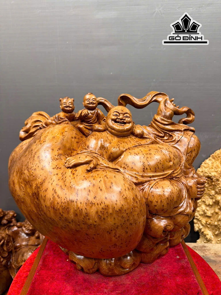 Tượng Phật Di Lặc Nhị Phúc Gỗ Nu Ngọc Am Cao 41 Ngang 50 Sâu 30 (cm) 15kg