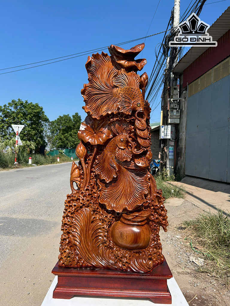 Tượng Cá Xiêm Gỗ Ngọc Am Cao 98 Ngang 42 Sâu 16 (cm)