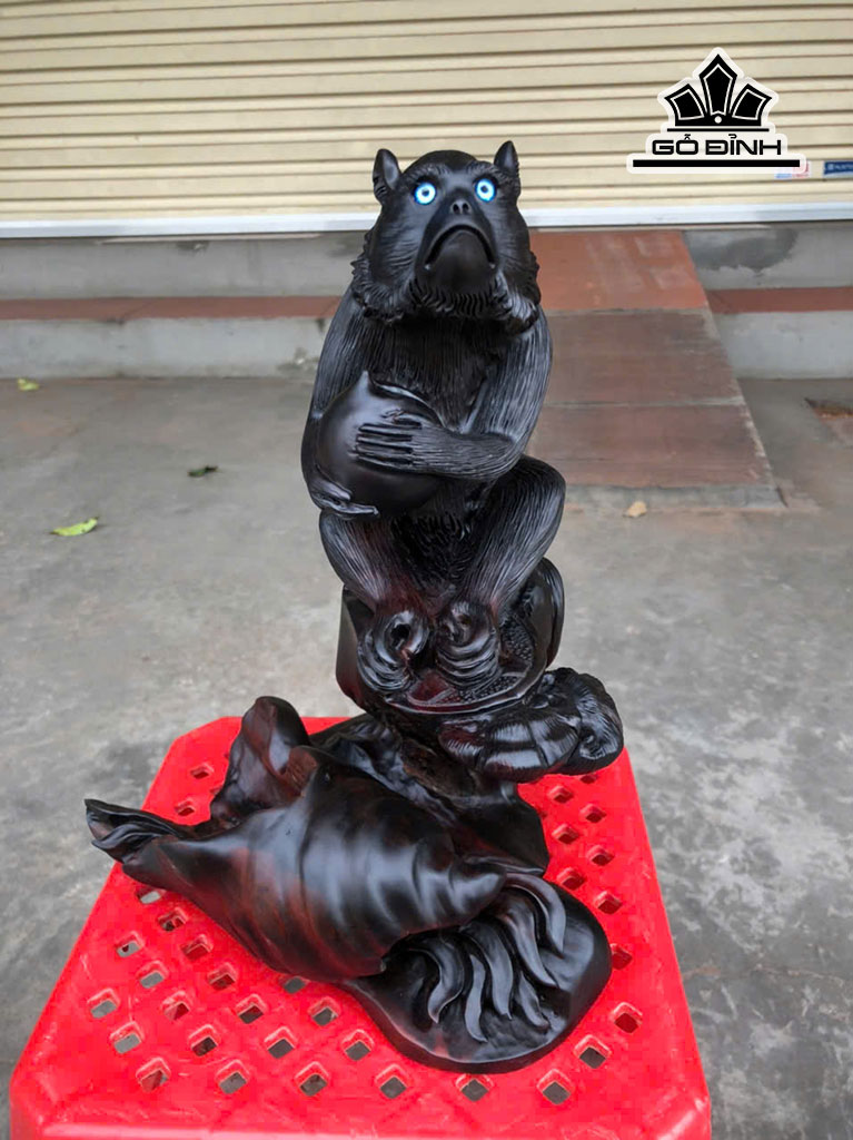 Tượng Khỉ Gỗ Trắc Cao 28 Ngang 22 Sâu 19 (cm)