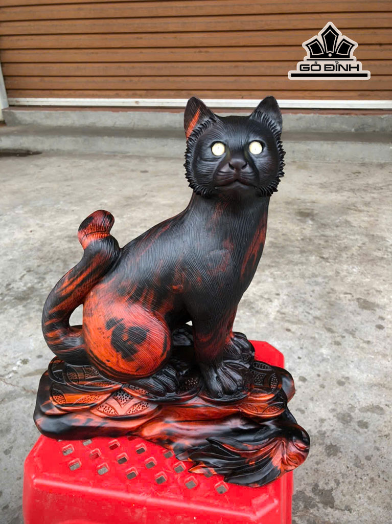 Tượng Mèo Gỗ Trắc Cao 31 Ngang 27 Sâu 14 (cm)