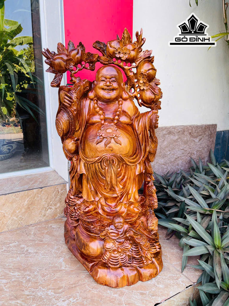 Tượng Phật Di Lặc Nhất Phúc Gỗ Ngọc Am Cao 80 Ngang 36 Sâu 20 (cm) 26kg