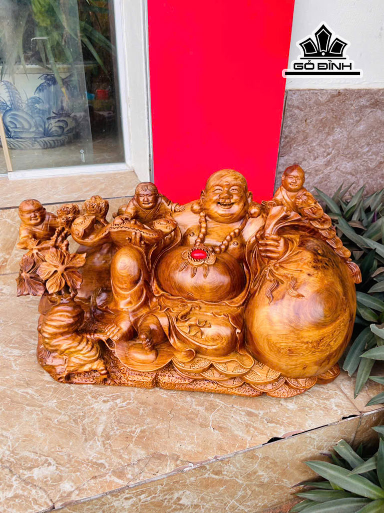 Tượng Phật Di Lặc Tam Phúc Gỗ Hương Cao 32 Ngang 58 Sâu 31 (cm) 28kg