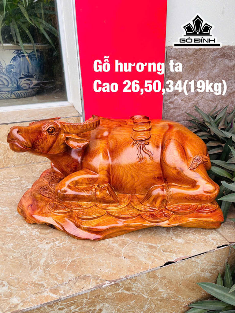 Tượng Trâu Gỗ Hương Cao 26 Ngang 50 Sâu 34 (cm) 19kg
