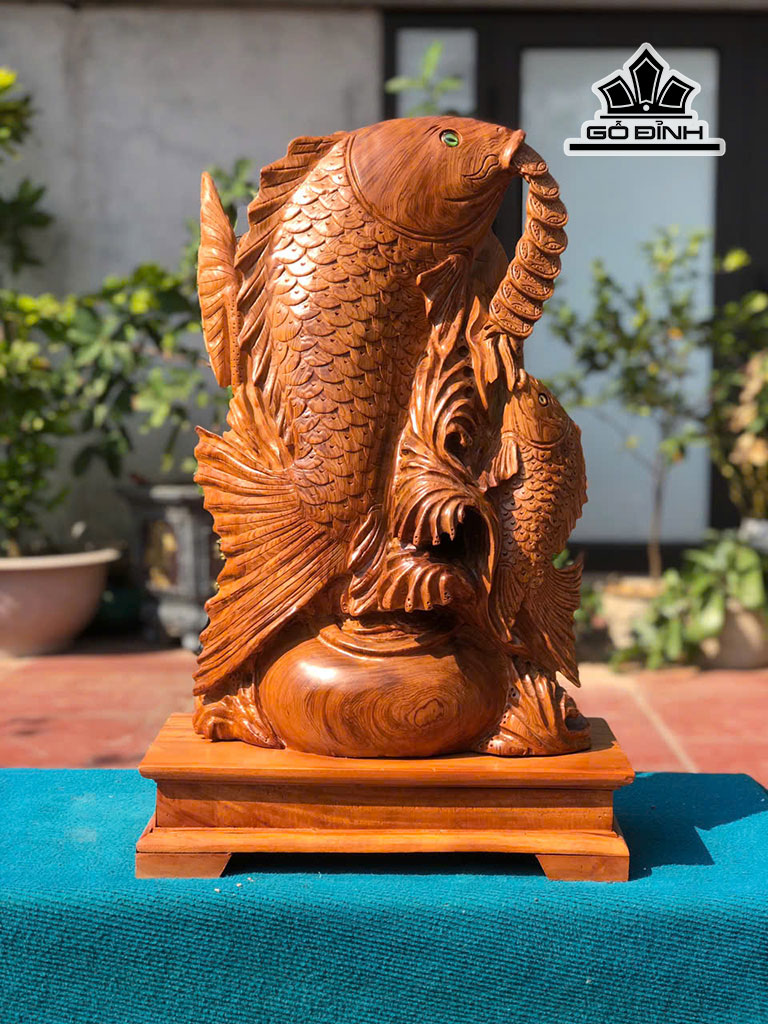 Tượng Cá Gỗ Ngọc Am Cao 58 Ngang 38 Sâu 19 (cm)