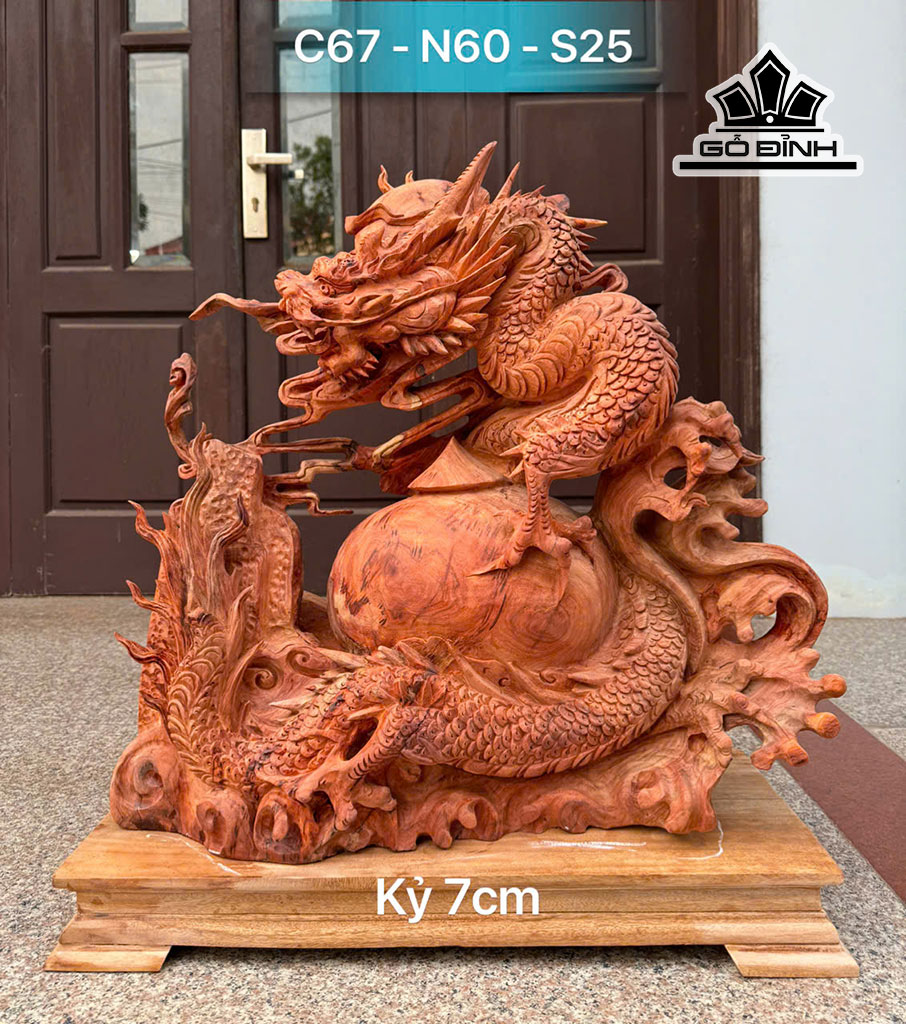 Tượng Nhất Long Gỗ Hương Cao Cả Kỷ 67 Ngang 60 Sâu 25 (cm)