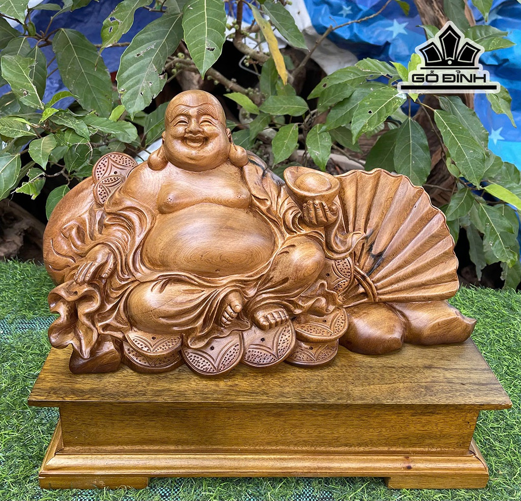 Tượng Phật Di Lặc Gỗ Bách Xanh Cao Cả Kỷ 34 - Riêng Kỷ Cao 10 Ngang 42 Sâu 17 (cm)